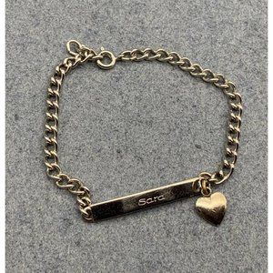 Sara ID Charm Bracelet Silver Chain Heart Dangle Shorter Length